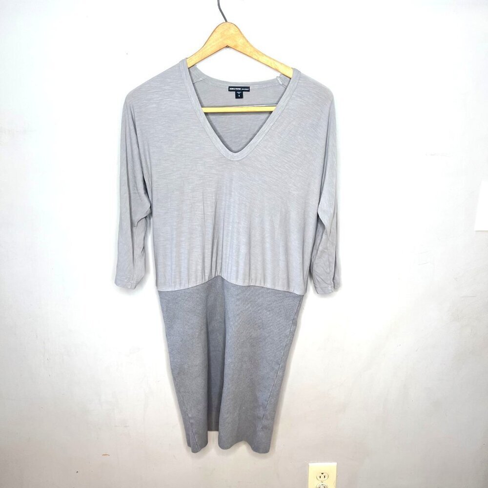 James Perse Womens Mixed‎ Media Gray V-Neck Dress Size 3 (L)